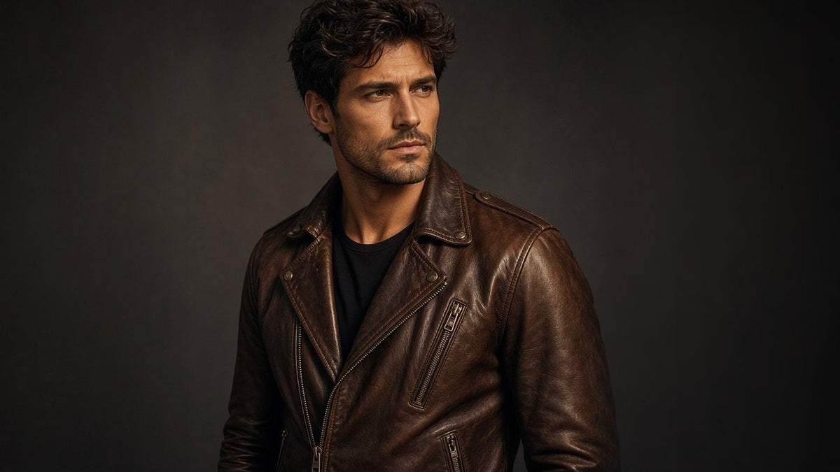 Man wearing a custom genuine leather jacket - men's leather jackets collection